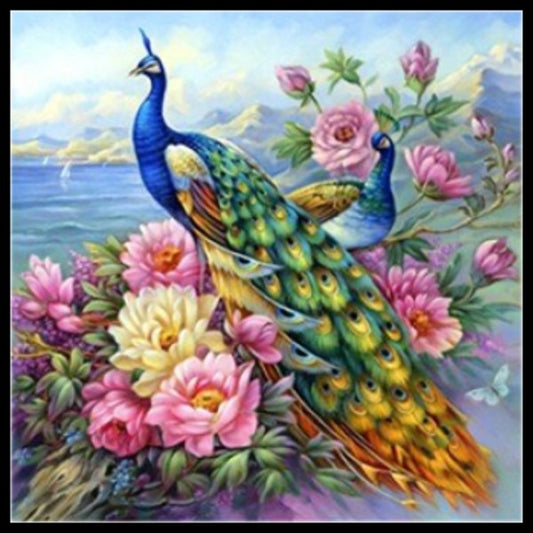 Beautiful Peacocks 3 - Counted Cross Stitch Patterns Embroidery Crafts Needlework DIY Chart DMC Color