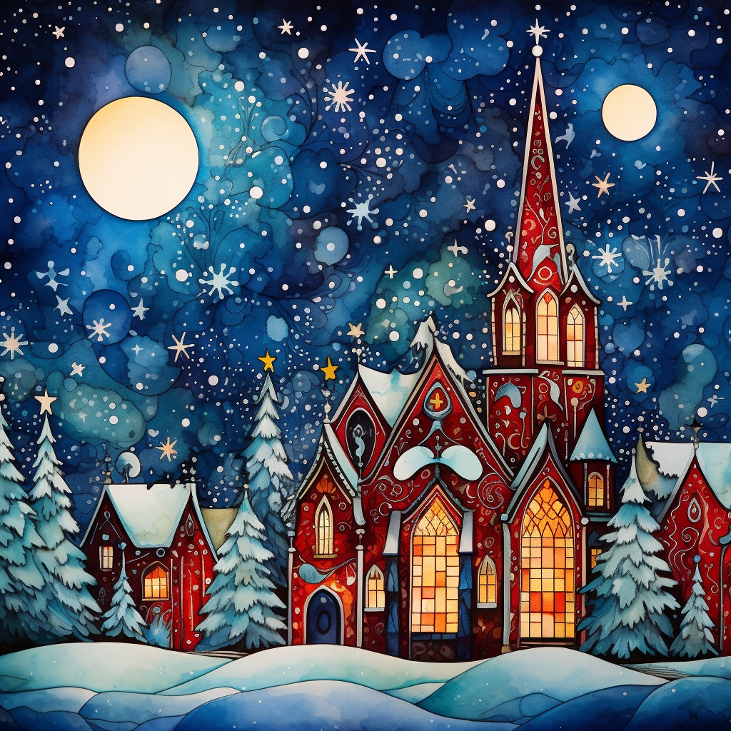 Christmas Church 4 - Counted Cross Stitch Patterns Embroidery Crafts Needlework DIY Chart DMC Color