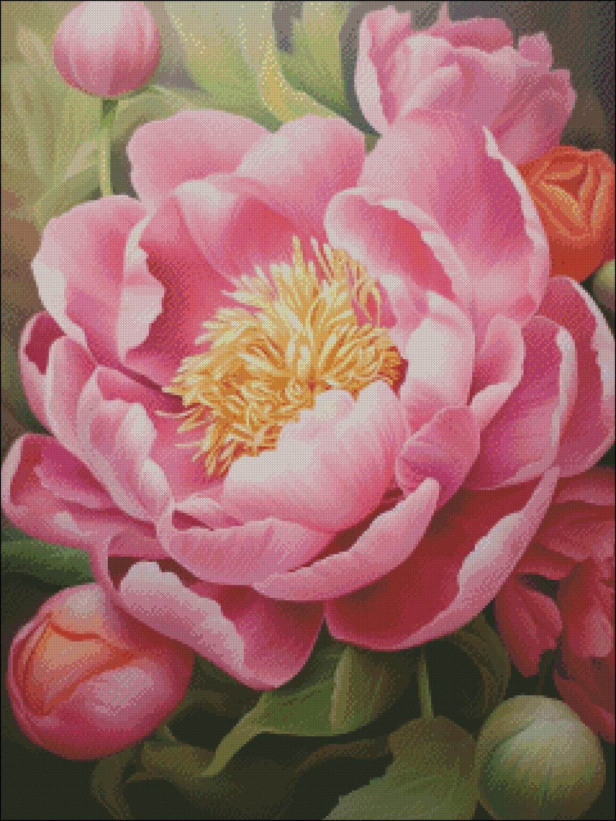 The Elegant Peony - Counted Cross Stitch Patterns Embroidery Crafts Needlework DIY Chart DMC Color