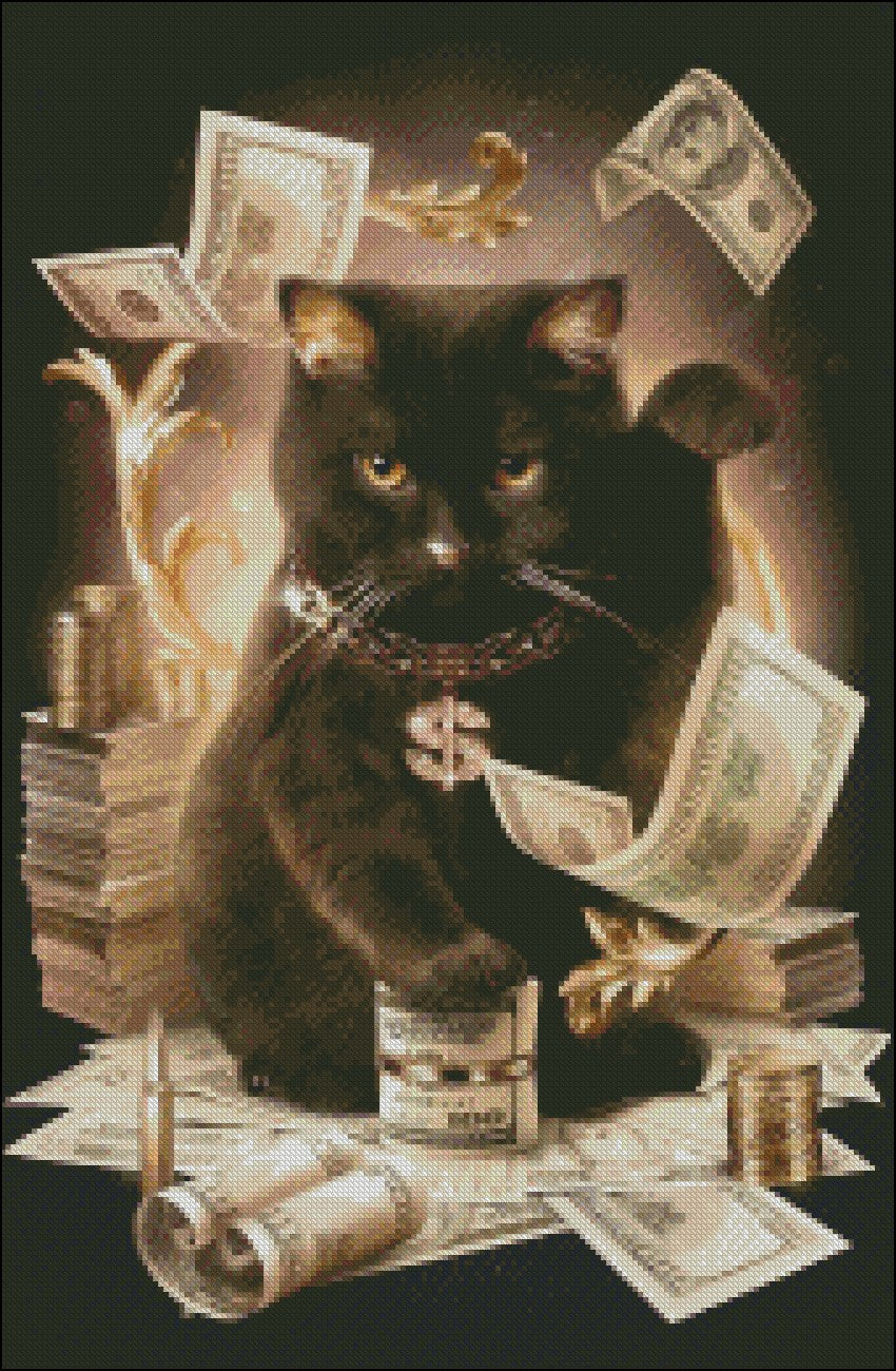 Fortune Cash Cat - Counted Cross Stitch Patterns Embroidery Crafts Needlework DIY Chart DMC Color