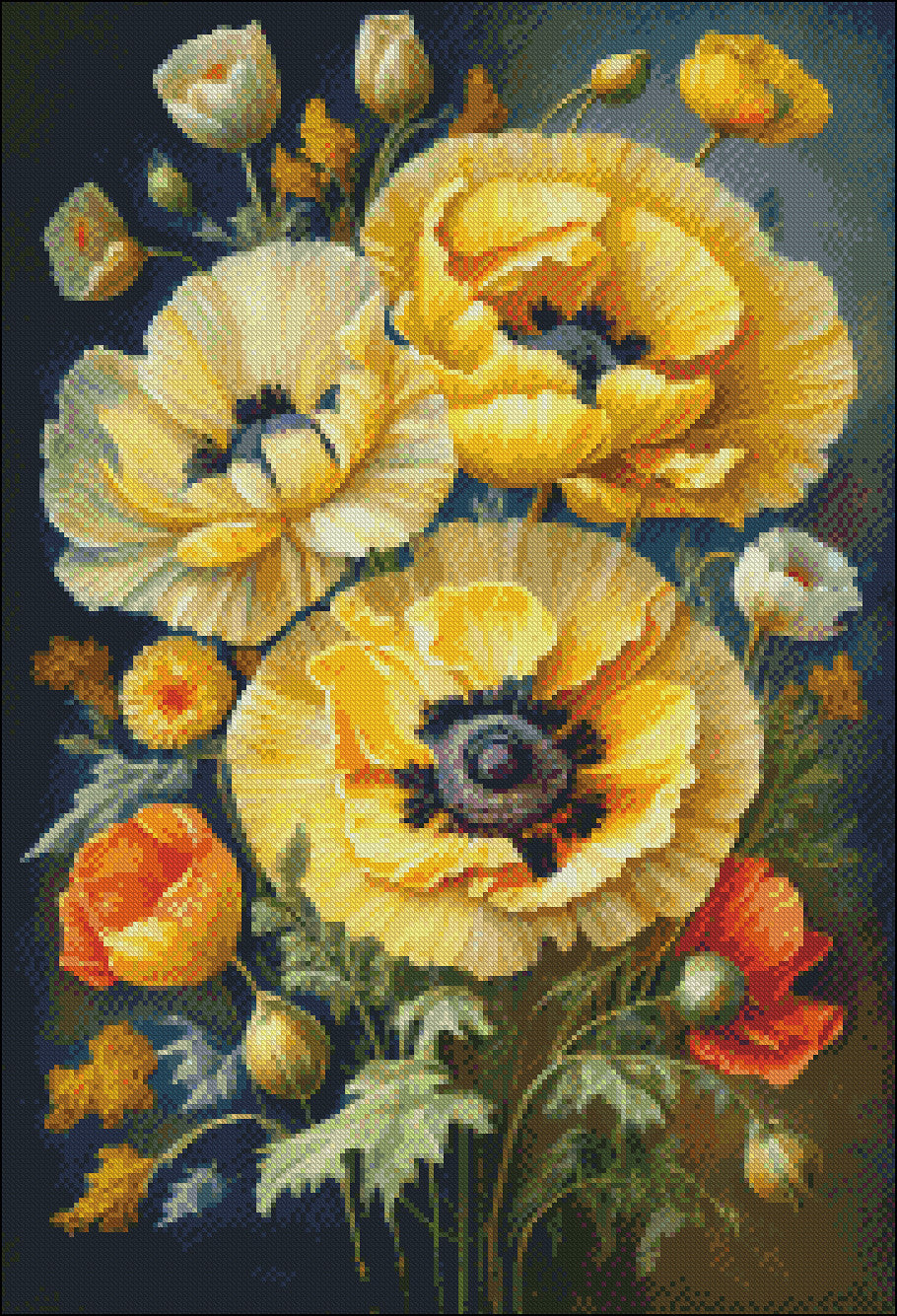 Poppy Floral 1 - Counted Cross Stitch Patterns Embroidery Crafts Needlework DIY Chart DMC Color