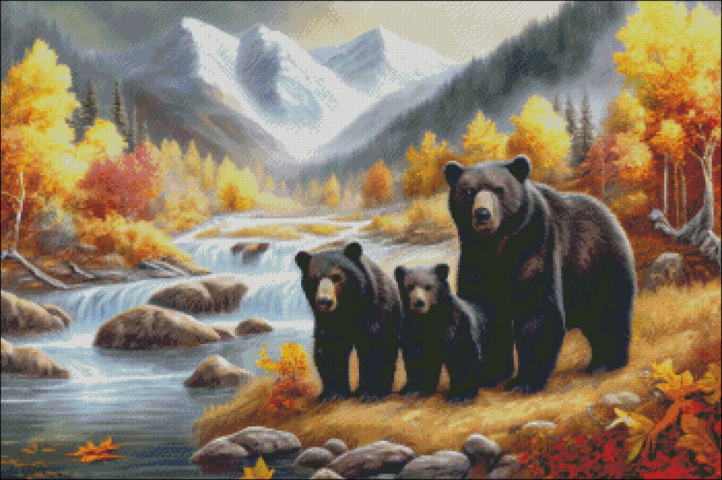 Autumn Bear Country - Counted Cross Stitch Patterns Embroidery Crafts Needlework DIY Chart DMC Color