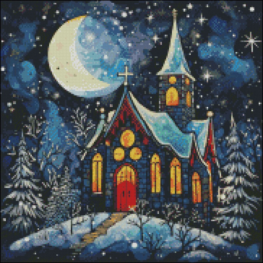 Christmas Church 7 - Counted Cross Stitch Patterns Embroidery Crafts Needlework DIY Chart DMC Color