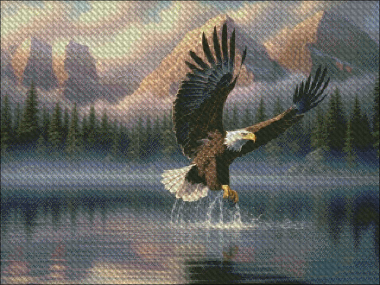 Eagle Skimming Water 2 - Counted Cross Stitch Patterns Embroidery Crafts Needlework DIY Chart DMC Color