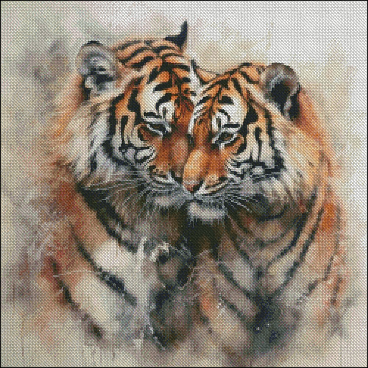 Tigers Snuggle - Counted Cross Stitch Patterns Embroidery Crafts Needlework DIY Chart DMC Color