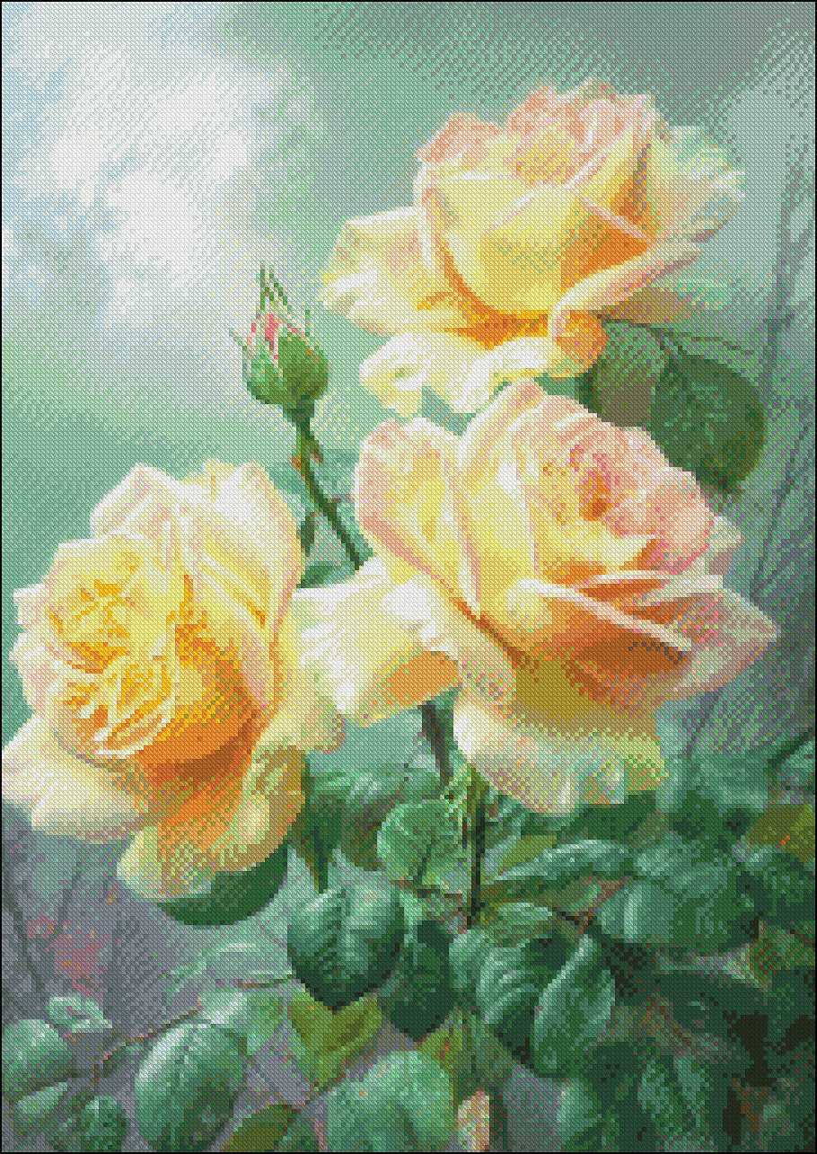 Yellow Roses - Counted Cross Stitch Patterns Embroidery Crafts Needlework DIY Chart DMC Color