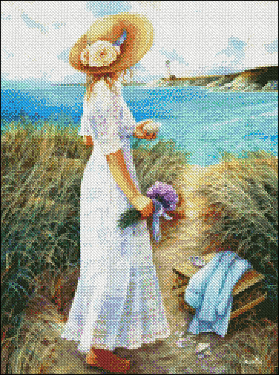 Beach Lady 5 - Counted Cross Stitch Patterns Embroidery Crafts Needlework DIY Chart DMC Color