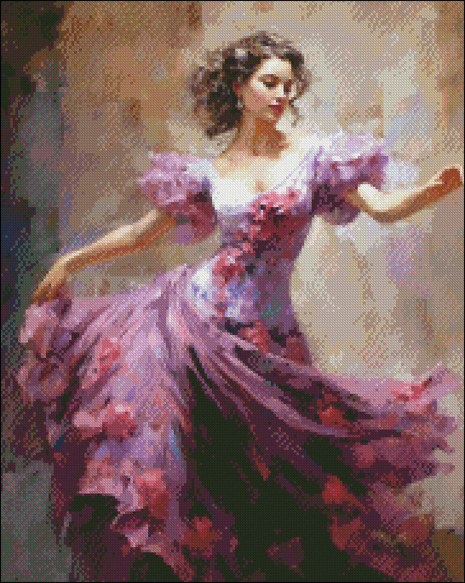 Purple Dress 1 - Counted Cross Stitch Patterns Embroidery Crafts Needlework DIY Chart DMC Color