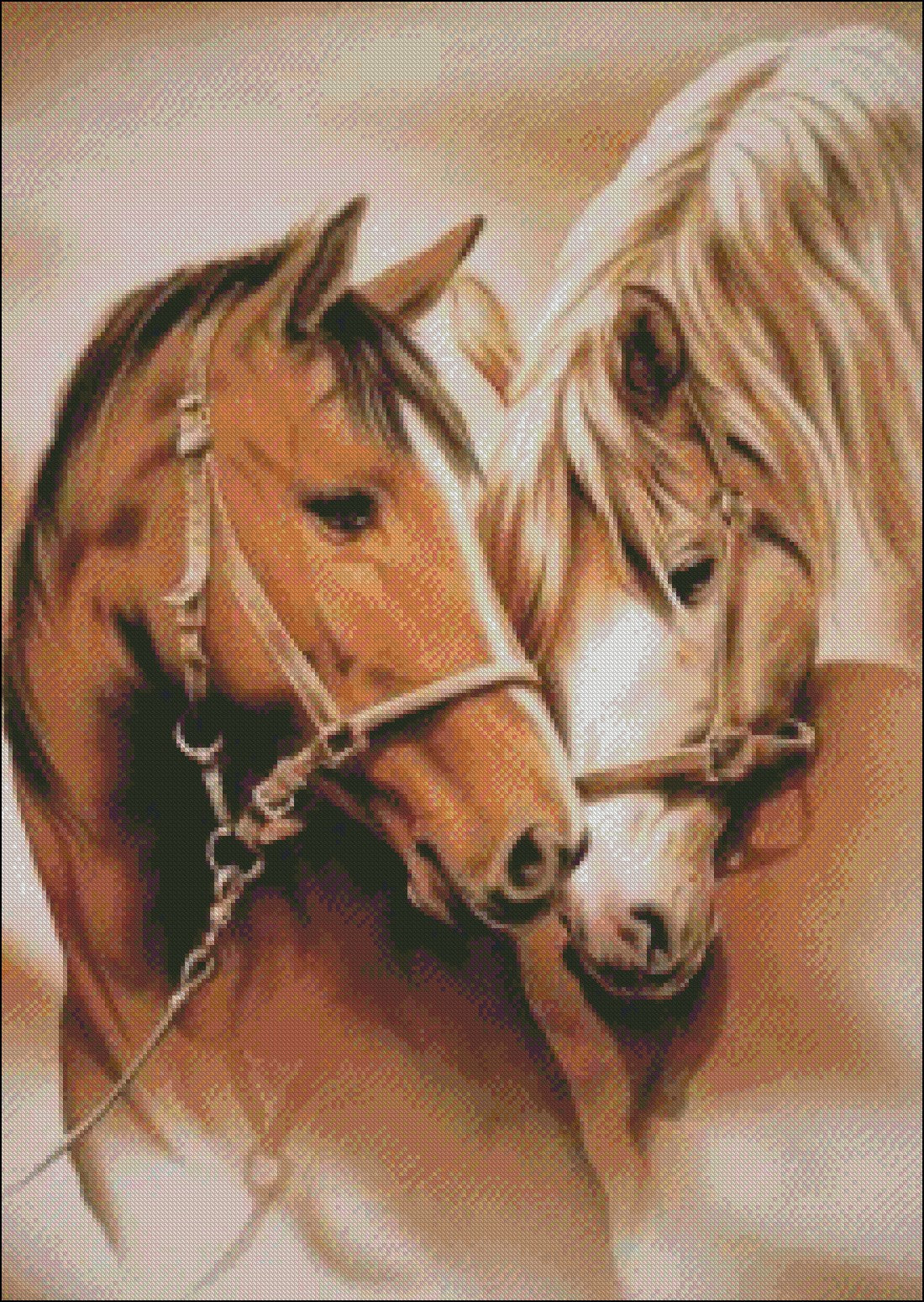 Horses in Love - Counted Cross Stitch Patterns Embroidery Crafts Needlework DIY Chart DMC Color