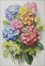 Multi Colored Hydrangea - Counted Cross Stitch Patterns Embroidery Crafts Needlework DIY Chart DMC Color