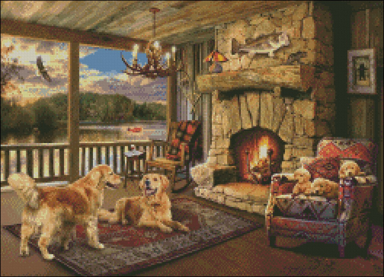 Lakeside Cabin - Counted Cross Stitch Patterns Embroidery Crafts Needlework DIY Chart DMC Color