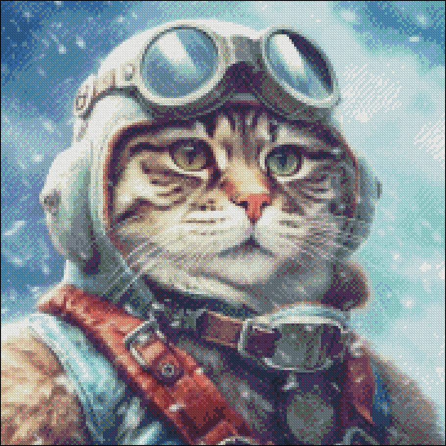 Cat Pilot 2 - Counted Cross Stitch Patterns Embroidery Crafts Needlework DIY Chart DMC Color