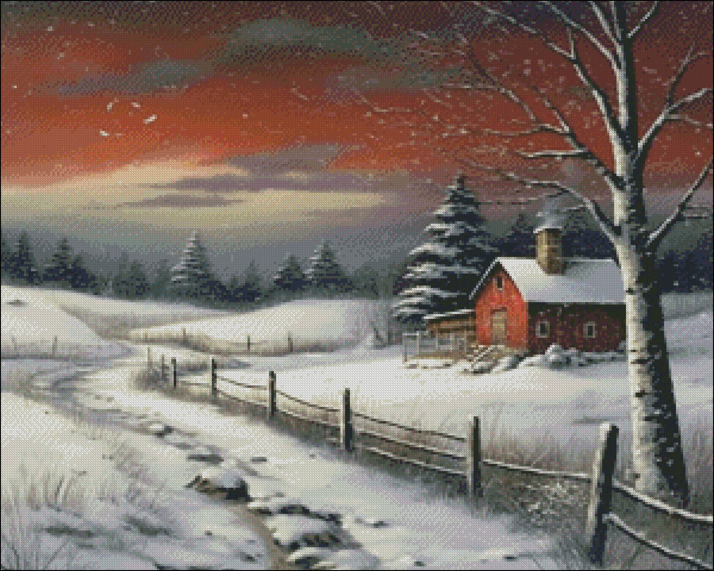 Winter Farm 4 - Counted Cross Stitch Patterns Embroidery Crafts Needlework DIY Chart DMC Color