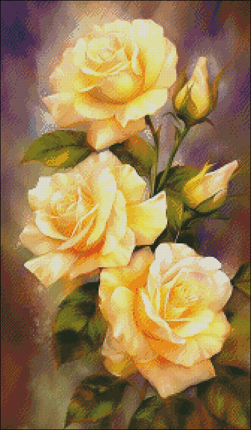 Delicate Yellow Roses 1 - Counted Cross Stitch Patterns Embroidery Crafts Needlework DIY Chart DMC Color