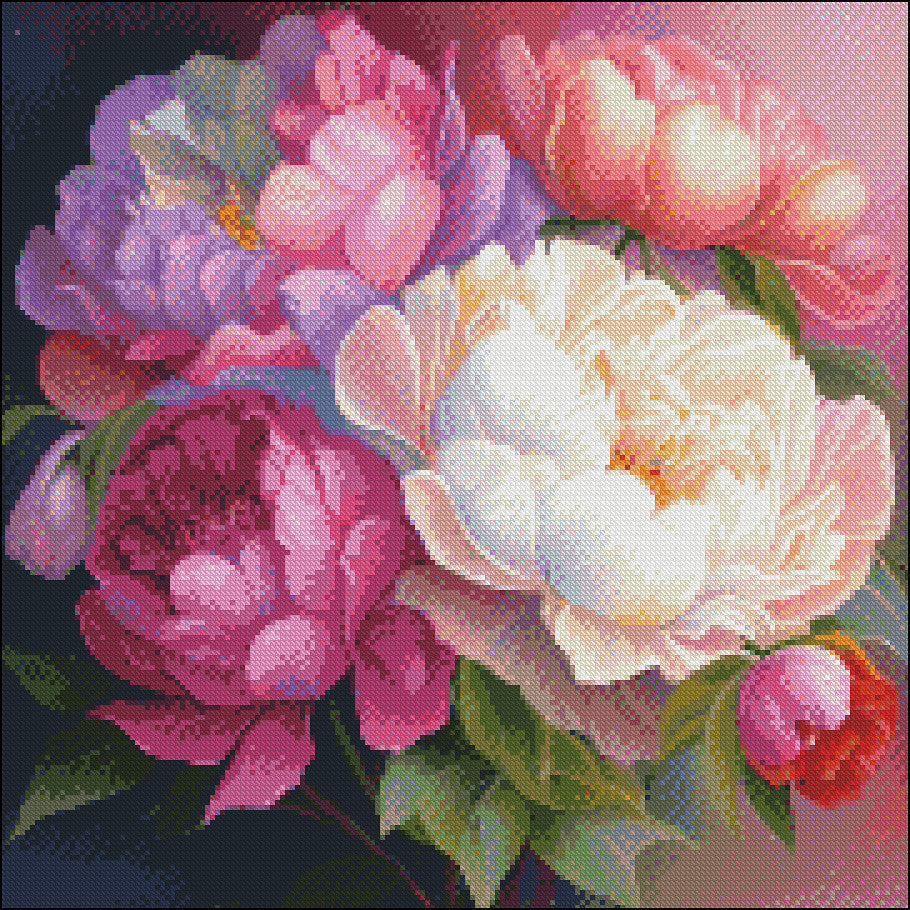 Sweet Peony - Counted Cross Stitch Patterns Embroidery Crafts Needlework DIY Chart DMC Color