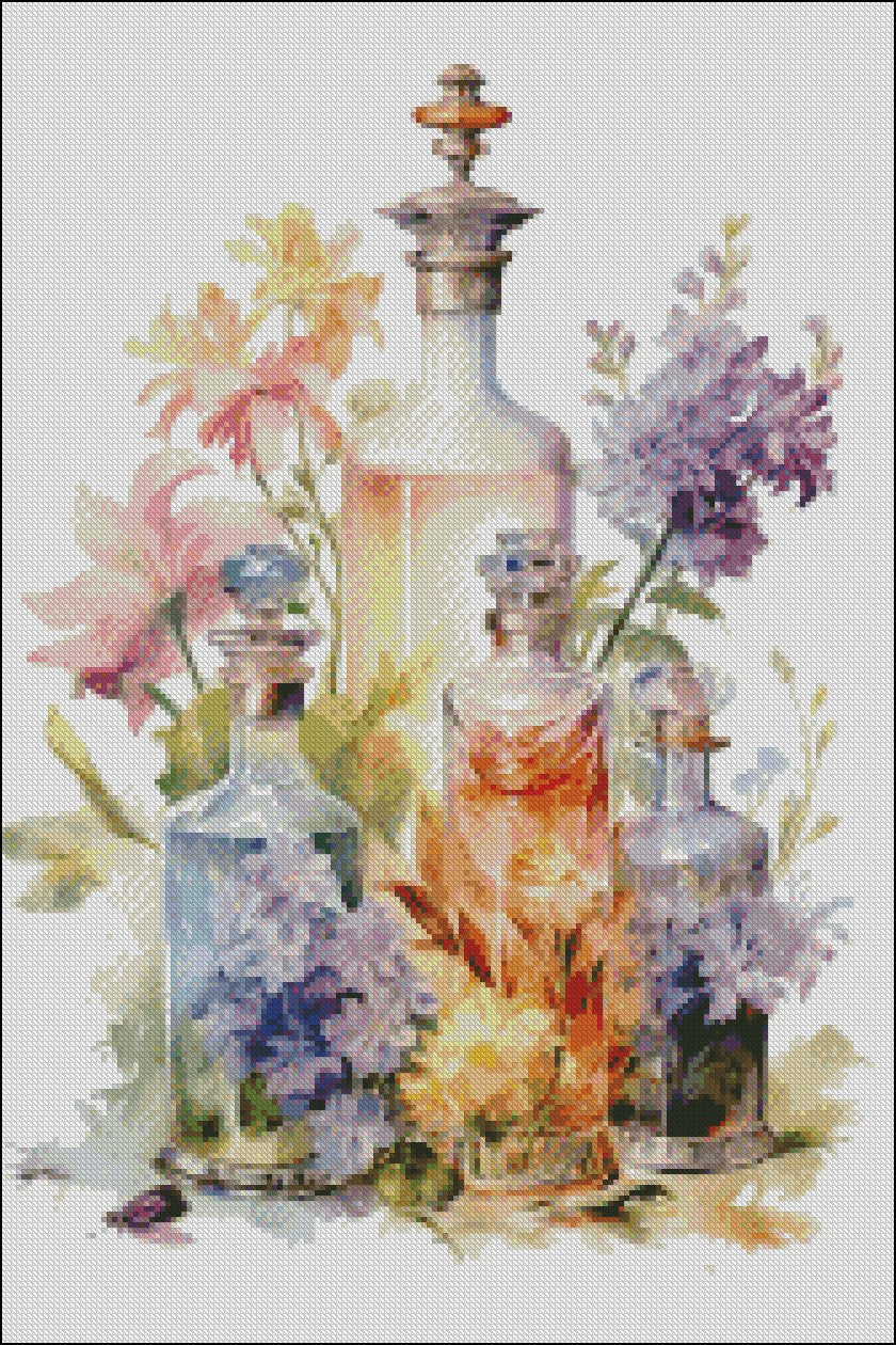 French Perfume Bottles - Counted Cross Stitch Patterns Embroidery Crafts Needlework DIY Chart DMC Color