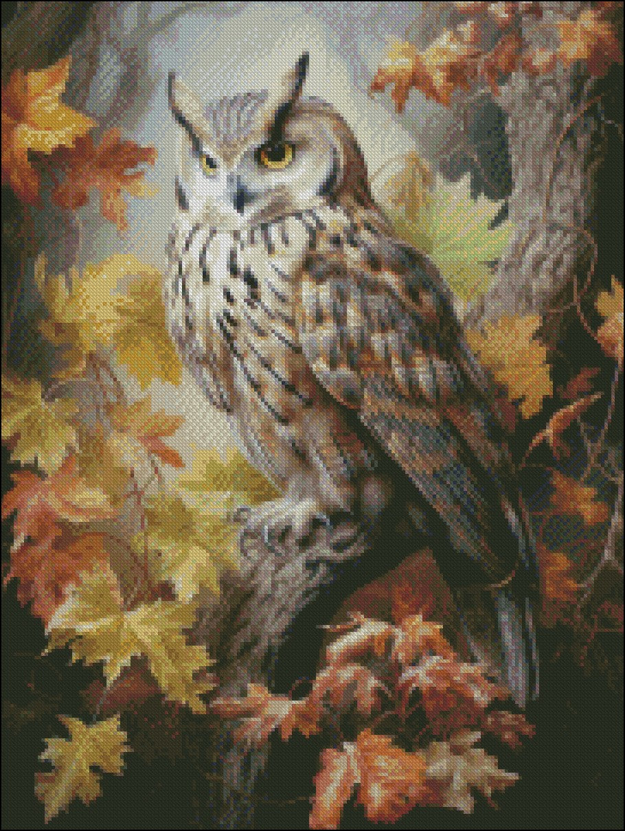 Screech Owl 2 - Counted Cross Stitch Patterns Embroidery Crafts Needlework DIY Chart DMC Color