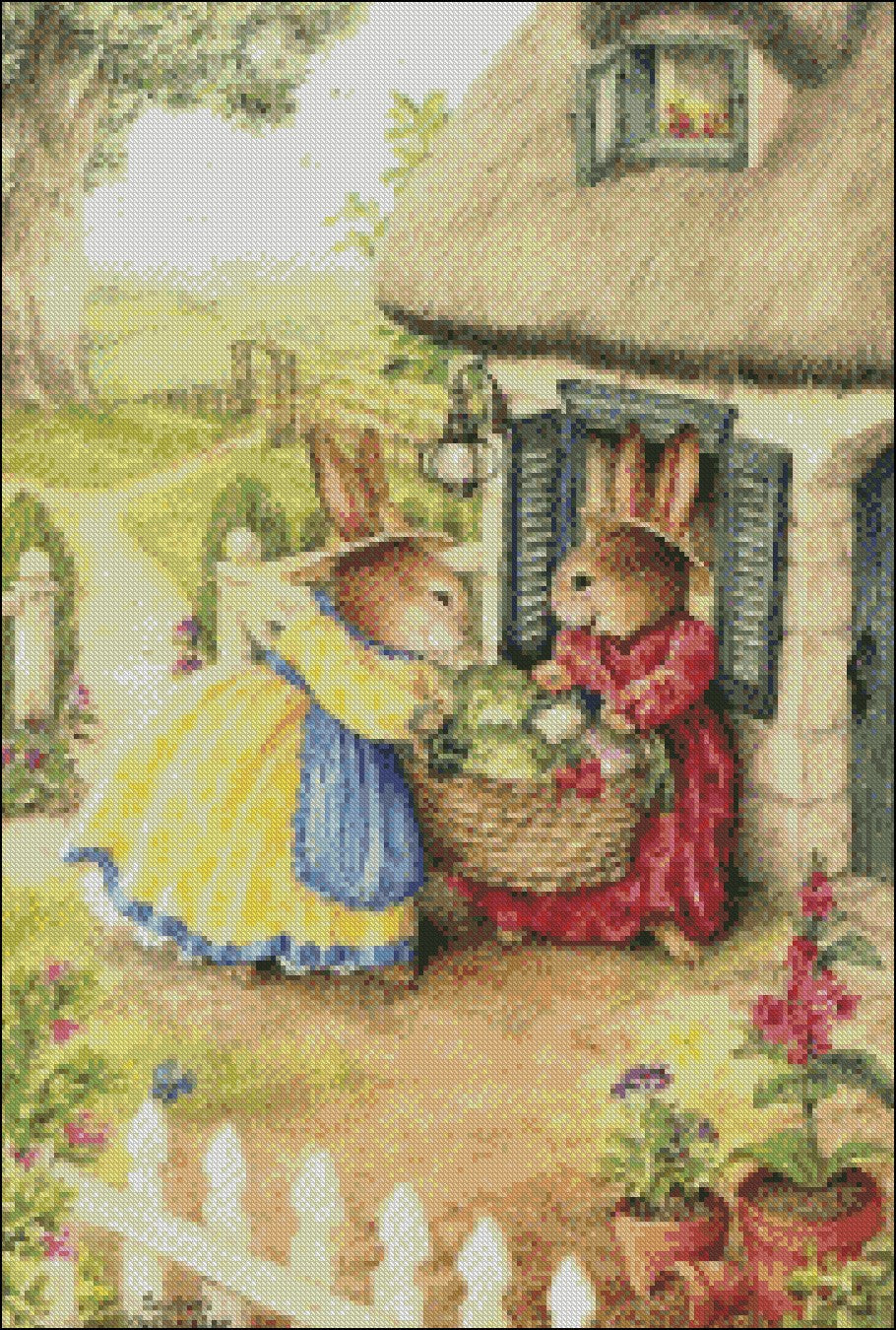 Bunny Family 21 - Counted Cross Stitch Patterns Embroidery Crafts Needlework DIY Chart DMC Color