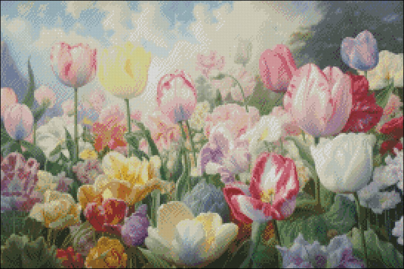 Gorgeous Triumph Tulips - Counted Cross Stitch Patterns Embroidery Crafts Needlework DIY Chart DMC Color