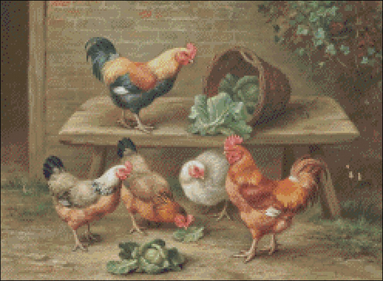 Farmyard Chickens 2-13 - Counted Cross Stitch Patterns Embroidery Crafts Needlework DIY Chart DMC Color