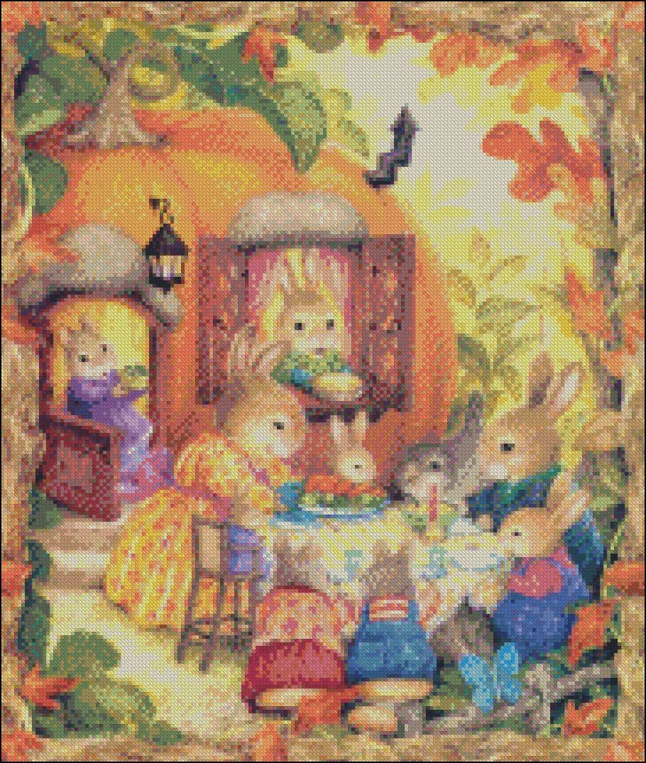 Family Dinner - Counted Cross Stitch Patterns Embroidery Crafts Needlework DIY Chart DMC Color