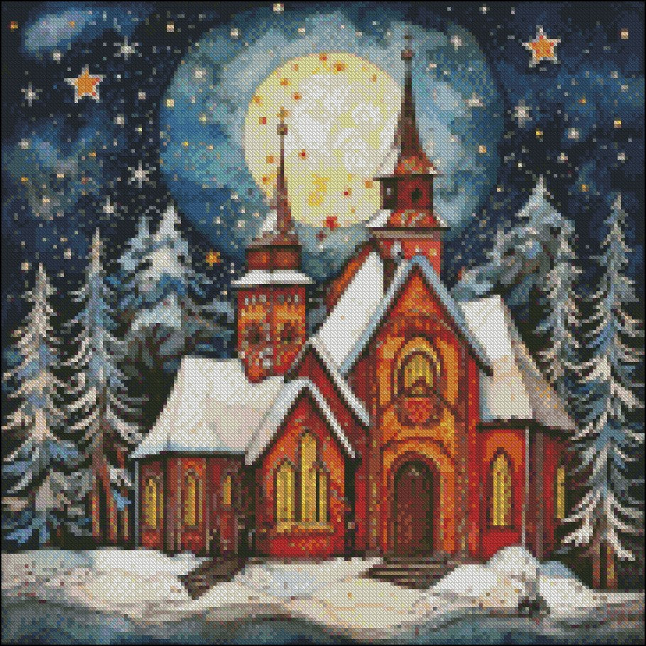 Christmas Church 5 - Counted Cross Stitch Patterns Embroidery Crafts Needlework DIY Chart DMC Color