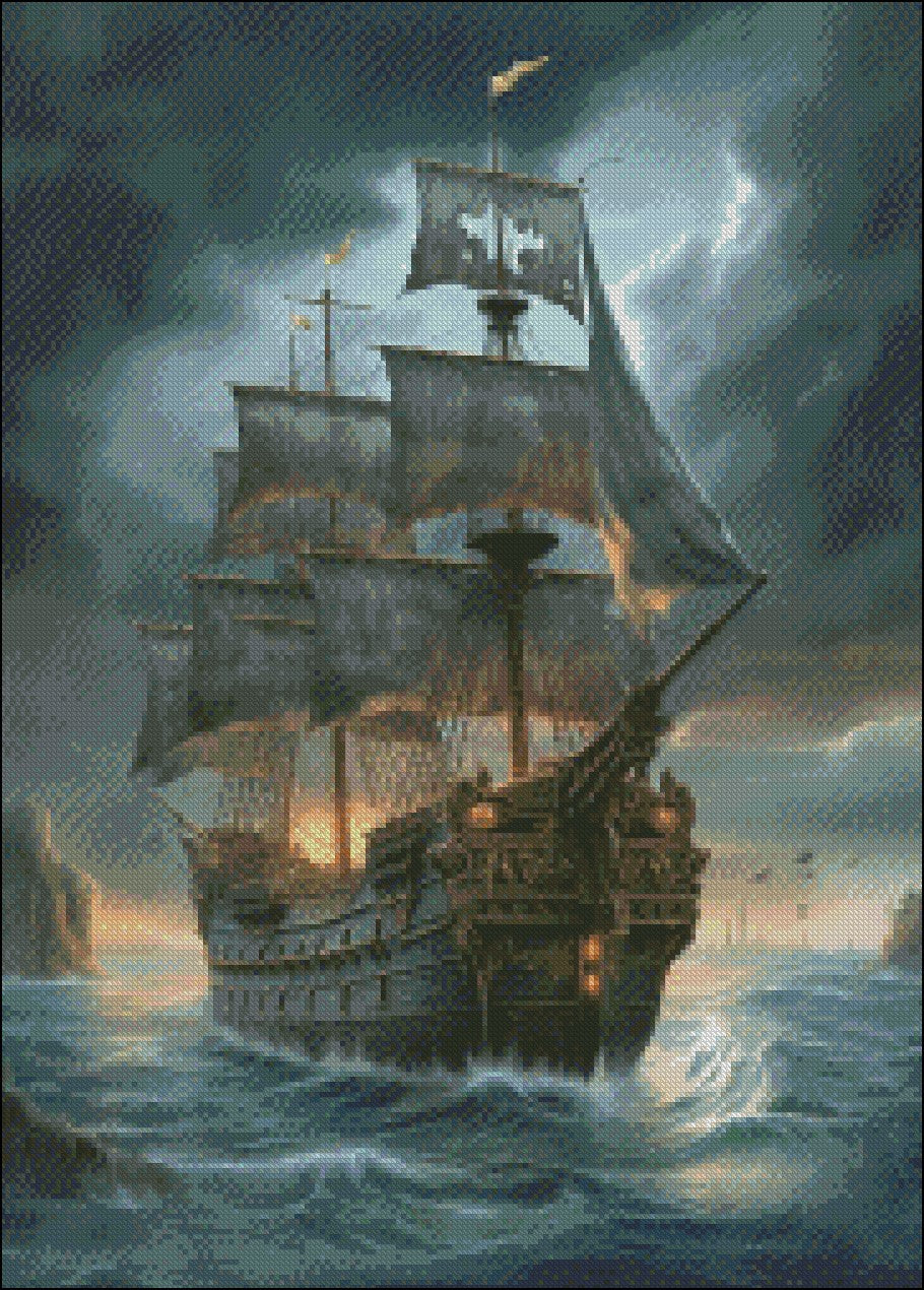 The Pirates Ship 2 - Counted Cross Stitch Patterns Embroidery Crafts Needlework DIY Chart DMC Color