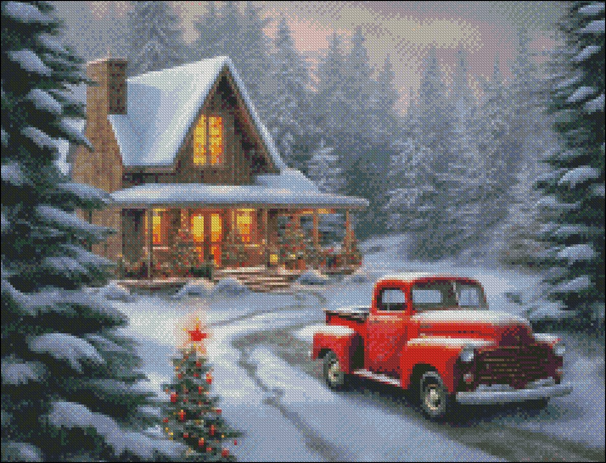 Christmas Tree Cabin - Counted Cross Stitch Patterns Embroidery Crafts Needlework DIY Chart DMC Color