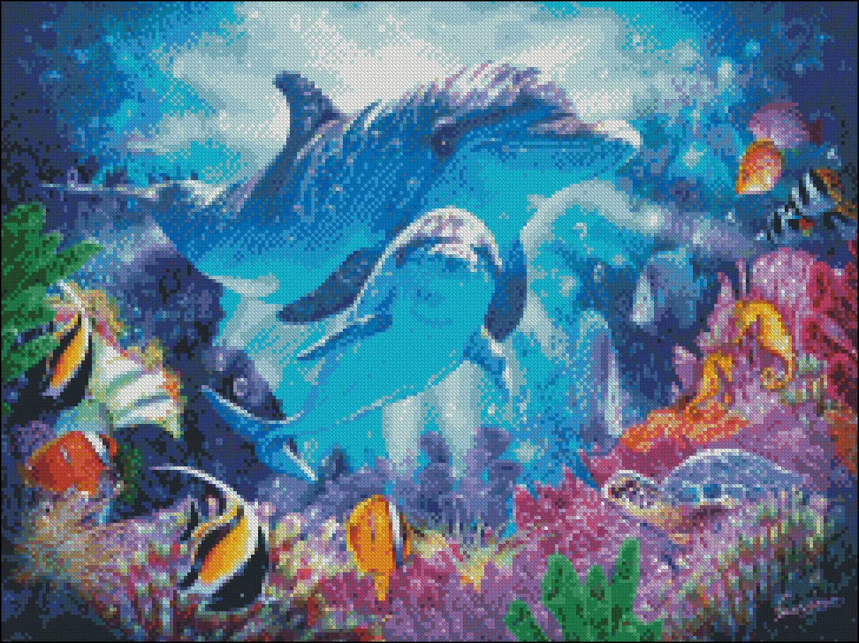 Family of Dolphins 6 - Counted Cross Stitch Patterns Embroidery Crafts Needlework DIY Chart DMC Color