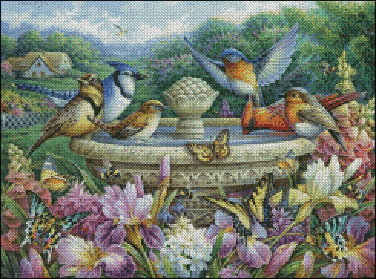 Summer Garden Birds - Counted Cross Stitch Patterns Embroidery Crafts Needlework DIY Chart DMC Color