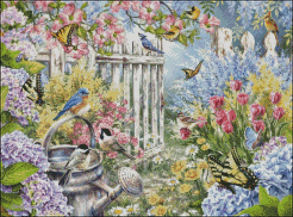 Garden Birds and Butterflies - Counted Cross Stitch Patterns Embroidery Crafts Needlework DIY Chart DMC Color