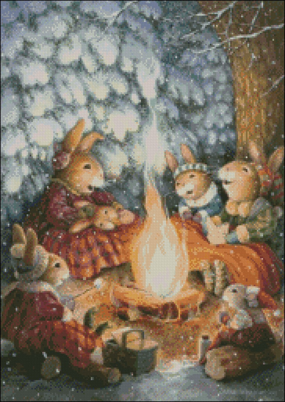 Bunny Family 15 - Counted Cross Stitch Patterns Embroidery Crafts Needlework DIY Chart DMC Color