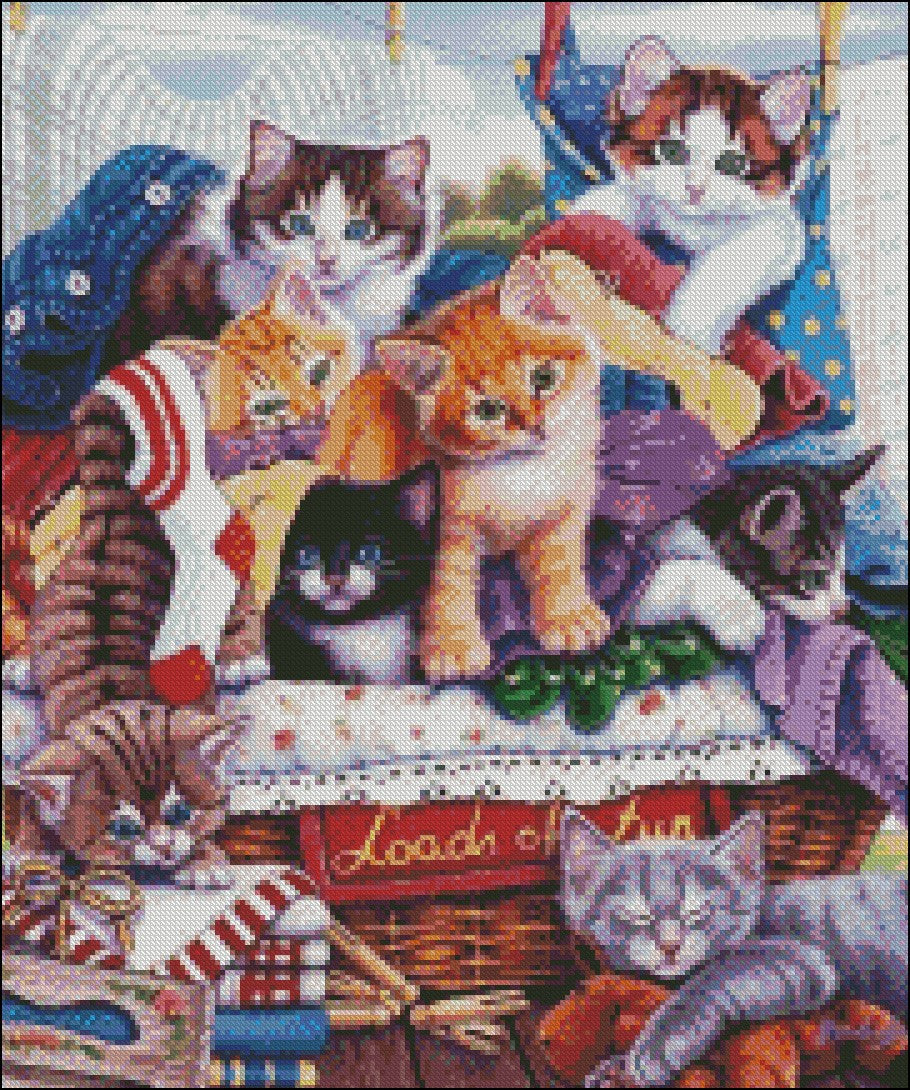 Cute Kittens - Counted Cross Stitch Patterns Embroidery Crafts Needlework DIY Chart DMC Color