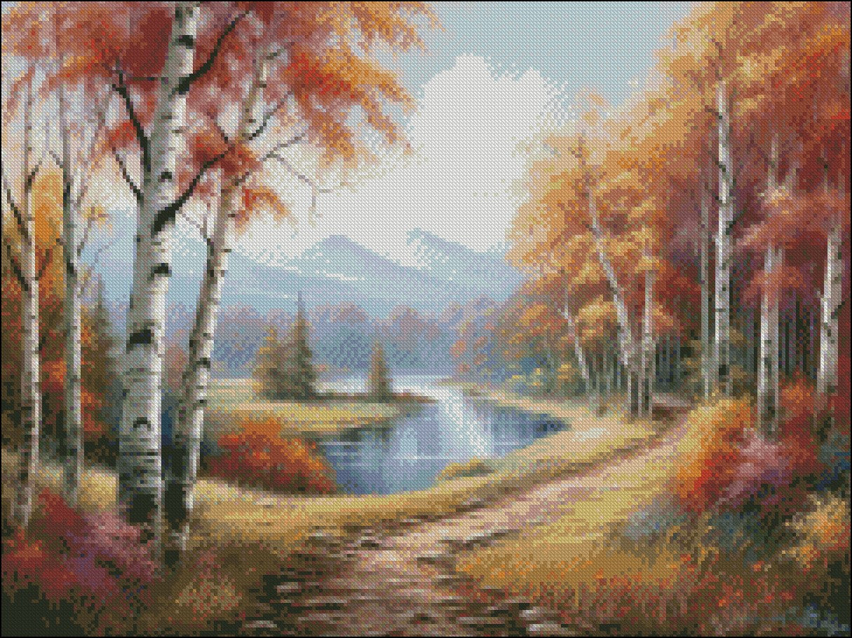 Autumn Birches - Counted Cross Stitch Patterns Embroidery Crafts Needlework DIY Chart DMC Color