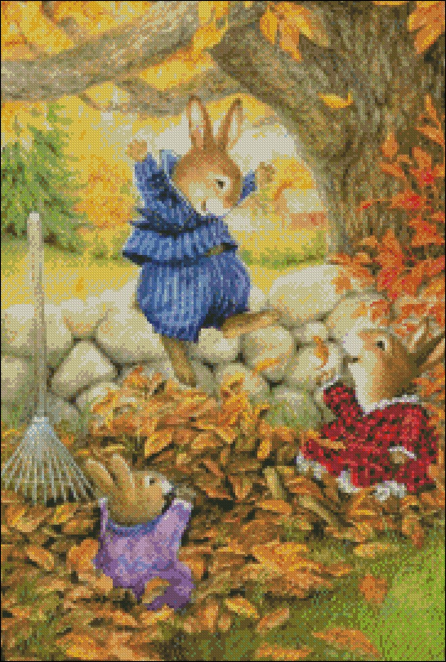 Bunny Family 23 - Counted Cross Stitch Patterns Embroidery Crafts Needlework DIY Chart DMC Color