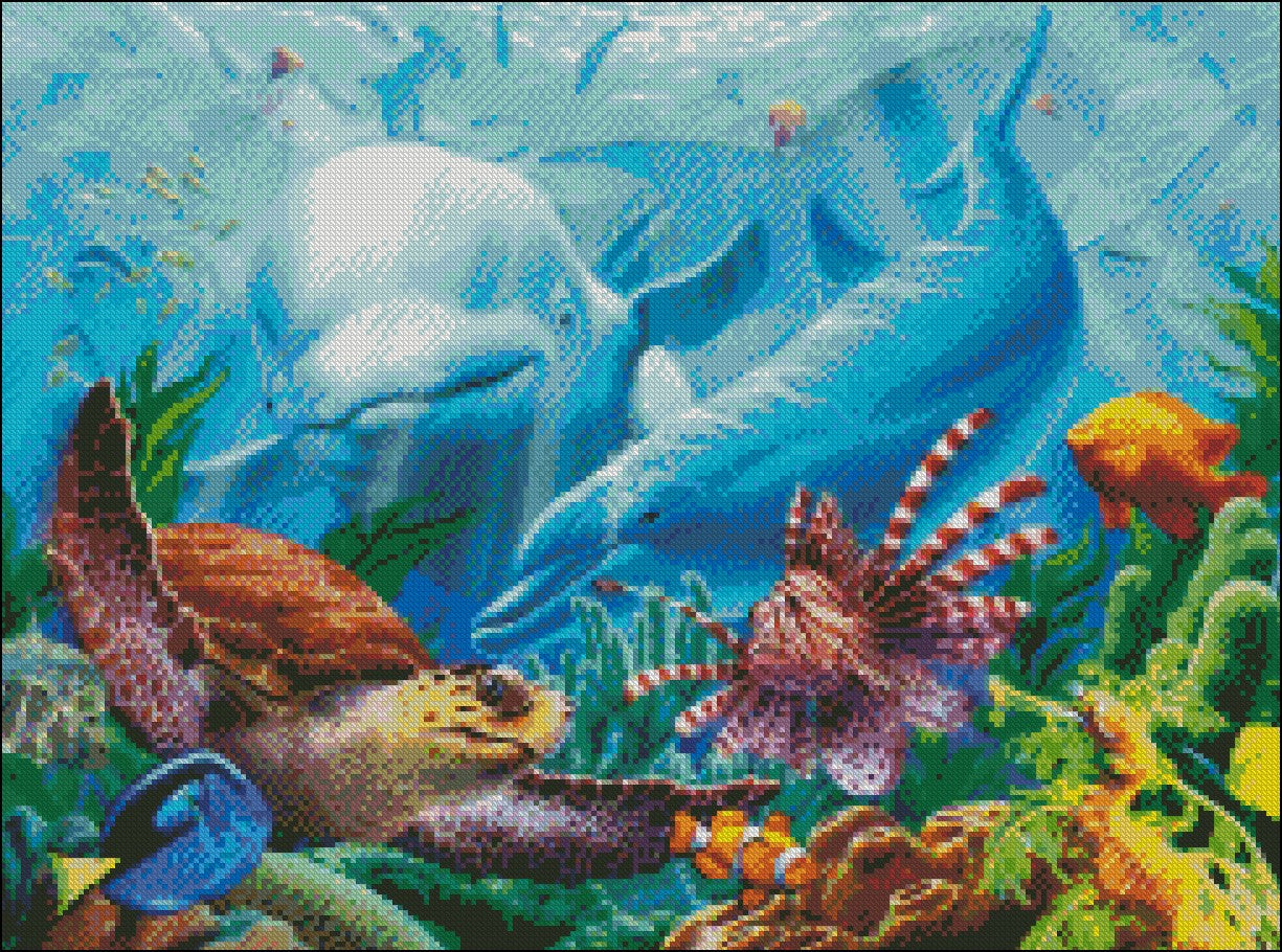 Family of Dolphins 8 - Counted Cross Stitch Patterns Embroidery Crafts Needlework DIY Chart DMC Color