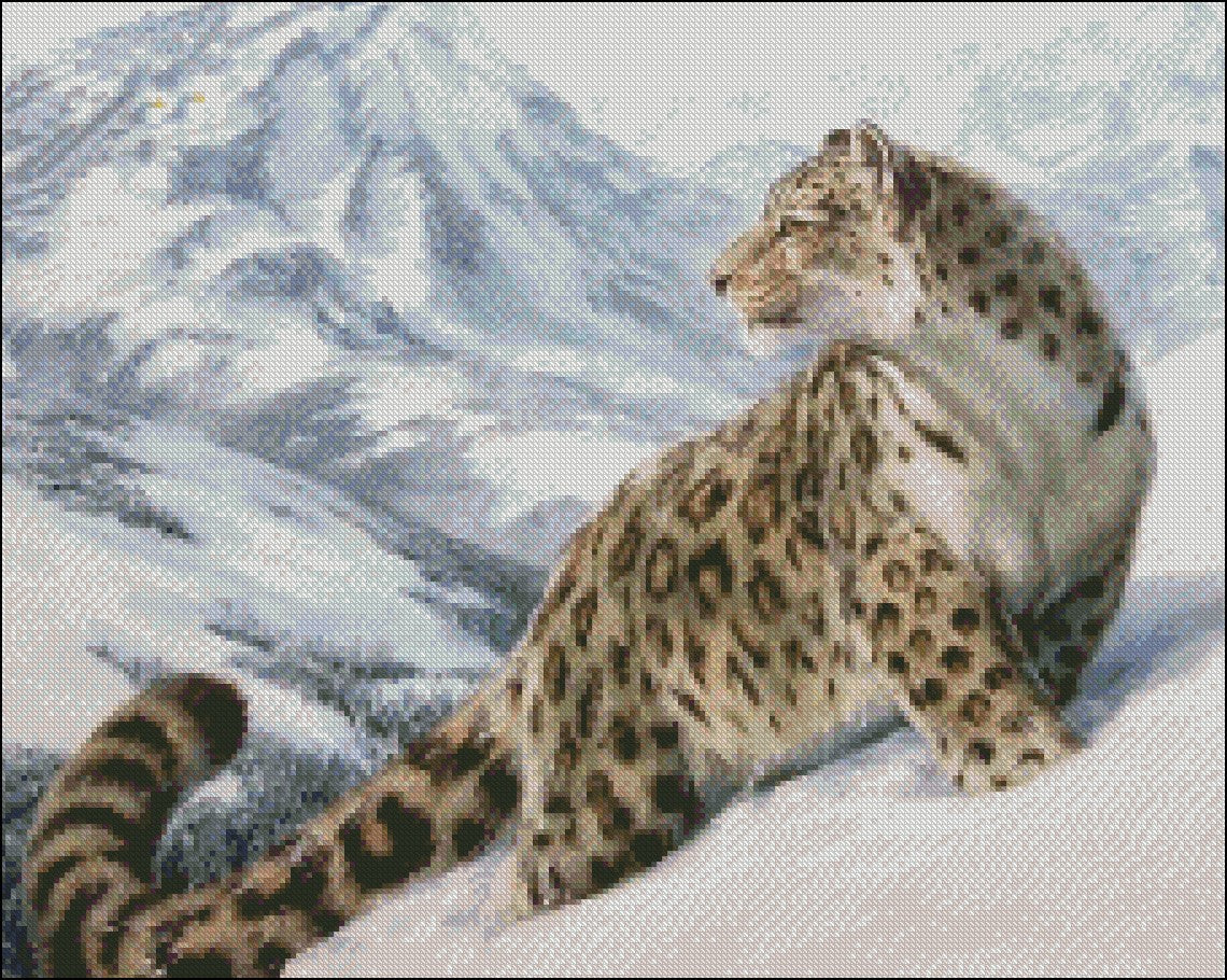 Leopard in the Snow - Counted Cross Stitch Patterns Embroidery Crafts Needlework DIY Chart DMC Color