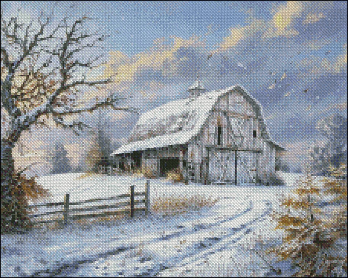 Winter Barn - Counted Cross Stitch Patterns Embroidery Crafts Needlework DIY Chart DMC Color