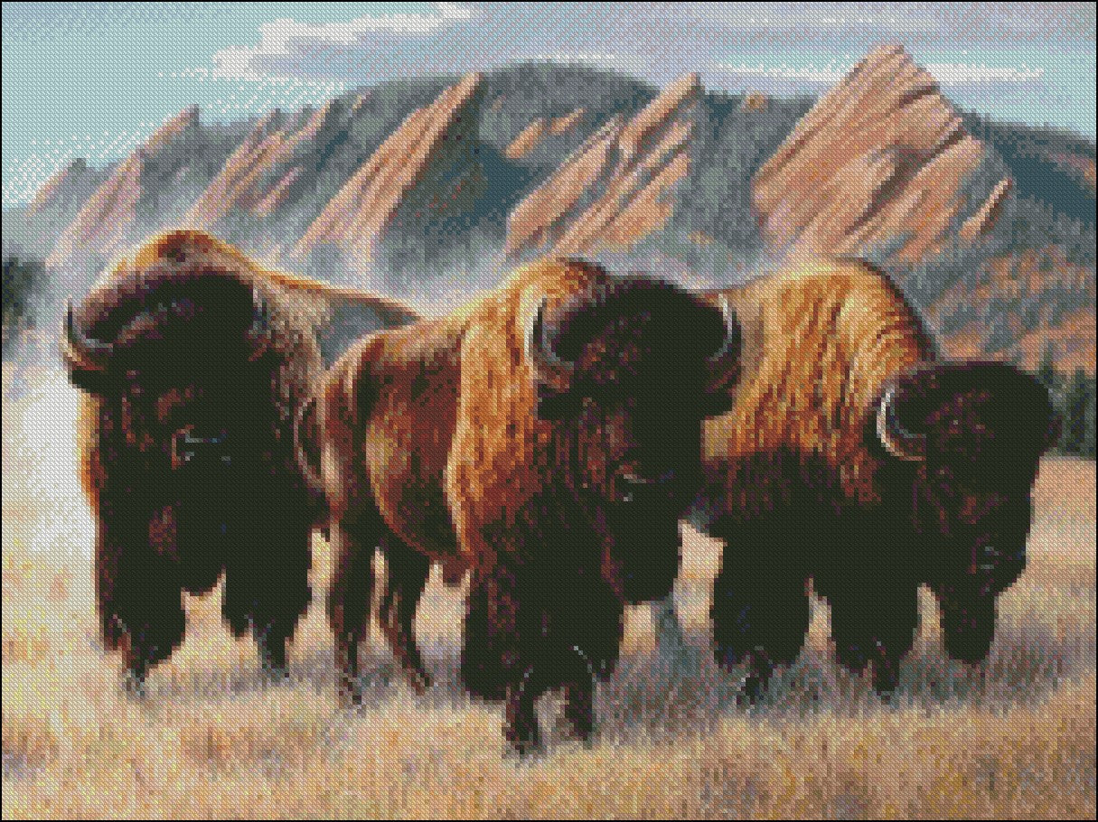 Bison under the Flatirons - Counted Cross Stitch Patterns Embroidery Crafts Needlework DIY Chart DMC Color