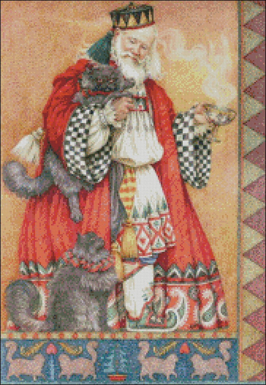 Father Christmas with Cats - Counted Cross Stitch Patterns Embroidery Crafts Needlework DIY Chart DMC Color