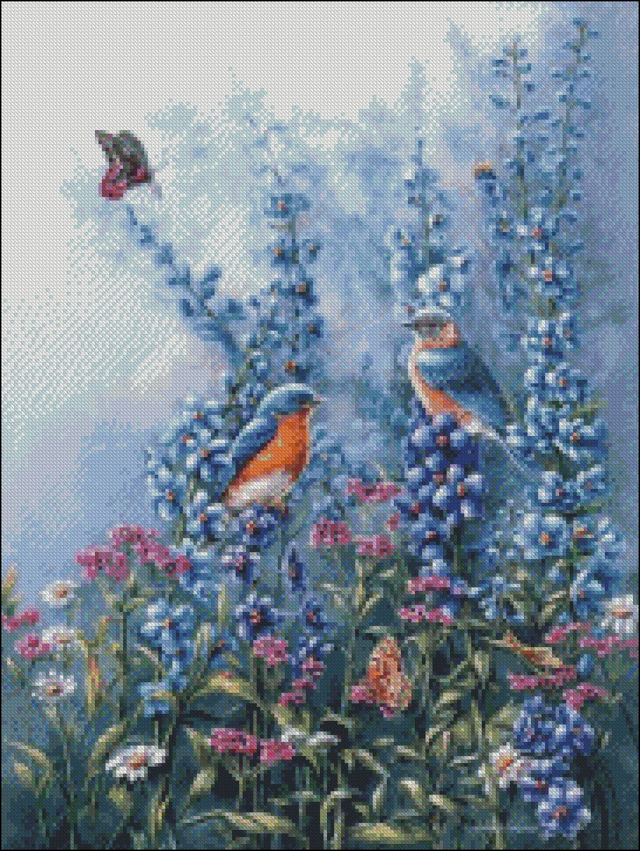 Birds and Flowers 8 - Counted Cross Stitch Patterns Embroidery Crafts Needlework DIY Chart DMC Color