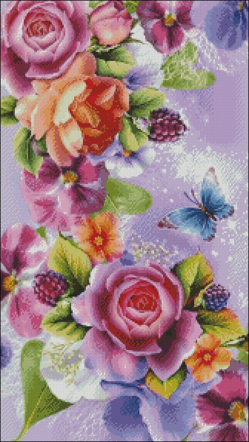 Butterfly Flowers 7 - Counted Cross Stitch Patterns Embroidery Crafts Needlework DIY Chart DMC Color