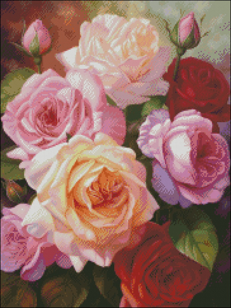 Pink and Red Roses 2 - Counted Cross Stitch Patterns Embroidery Crafts Needlework DIY Chart DMC Color