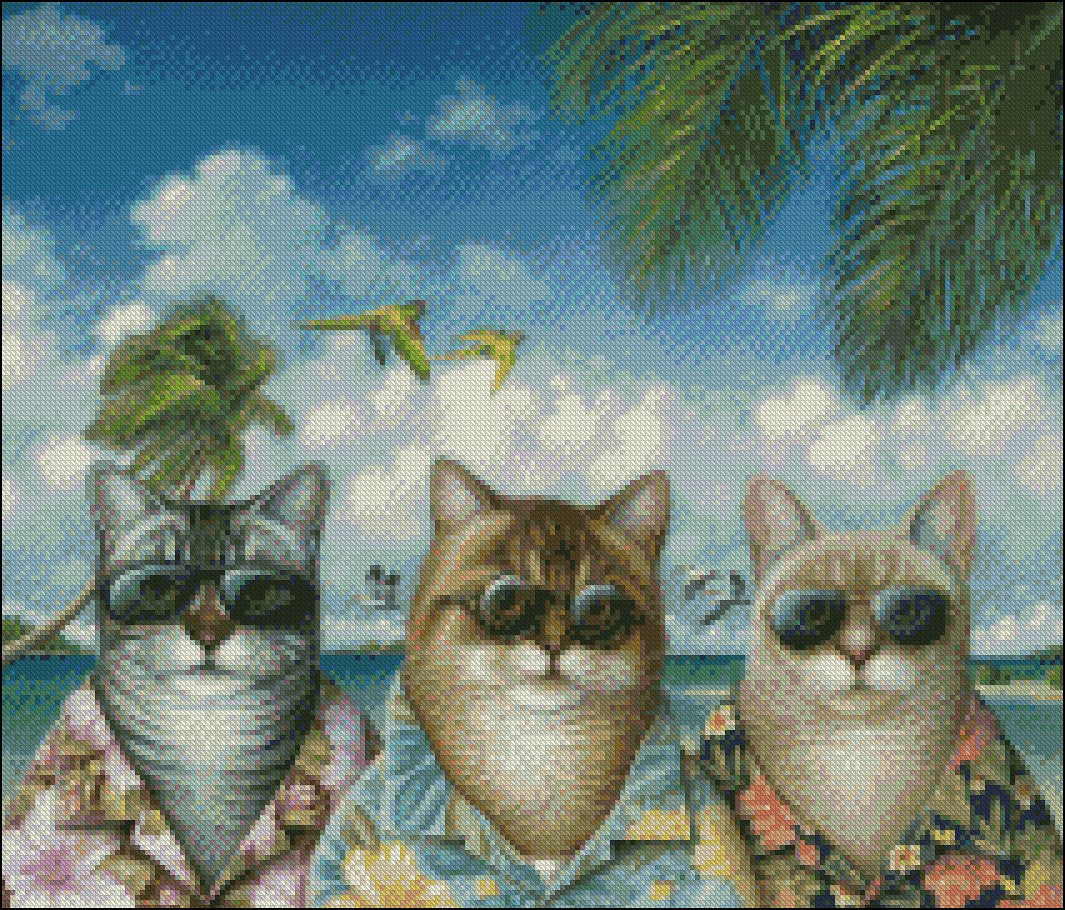 Cool Cats - Counted Cross Stitch Patterns Embroidery Crafts Needlework DIY Chart DMC Color