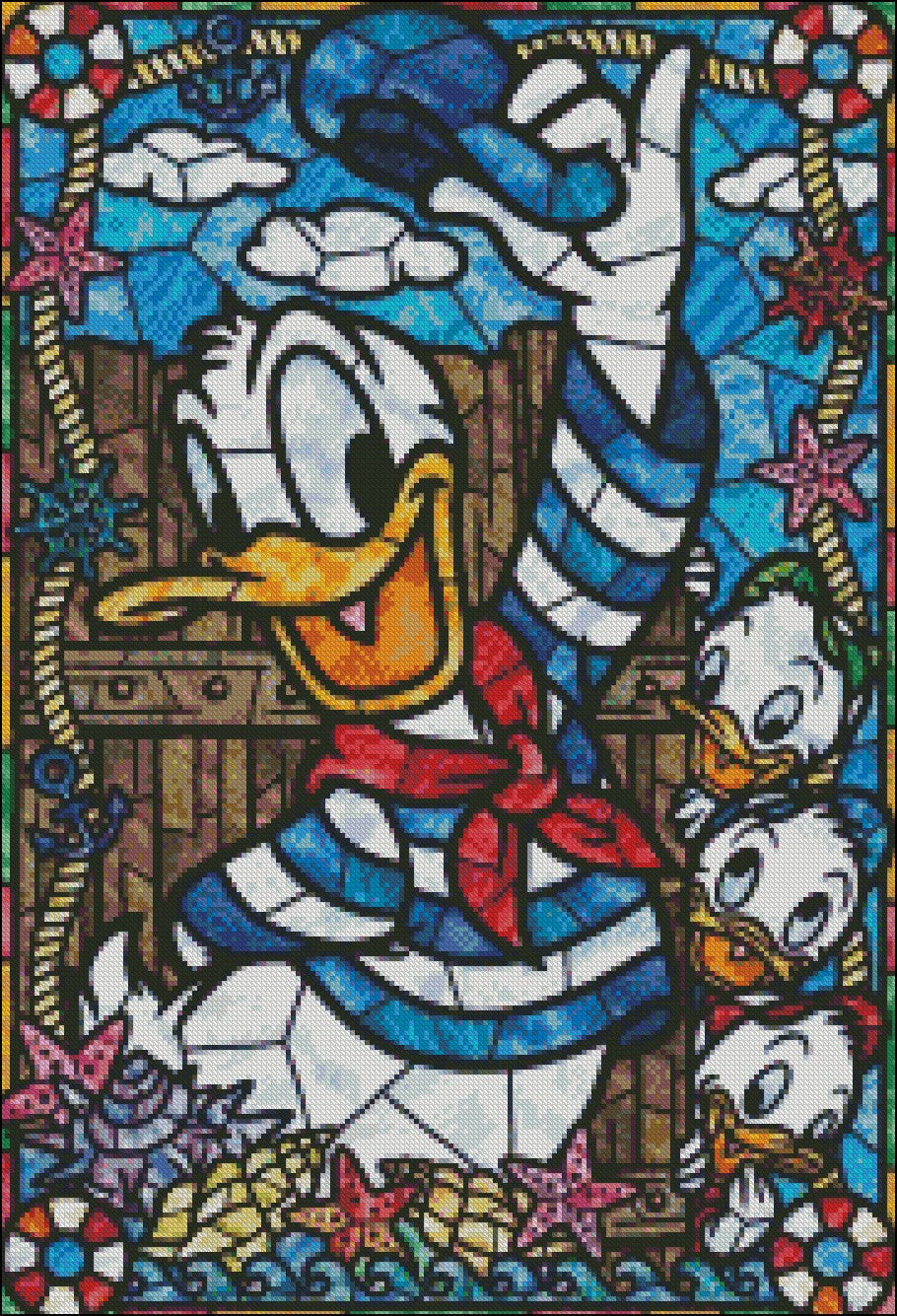 Characters Stained Glass 2-17 - Counted Cross Stitch Patterns Embroidery Crafts Needlework DIY Chart DMC Color