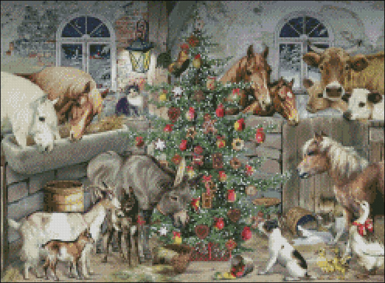 Christmas in the Barn - Counted Cross Stitch Patterns Embroidery Crafts Needlework DIY Chart DMC Color