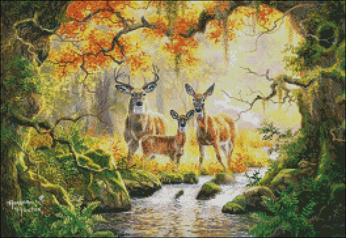 Deer Family - Counted Cross Stitch Patterns Embroidery Crafts Needlework DIY Chart DMC Color