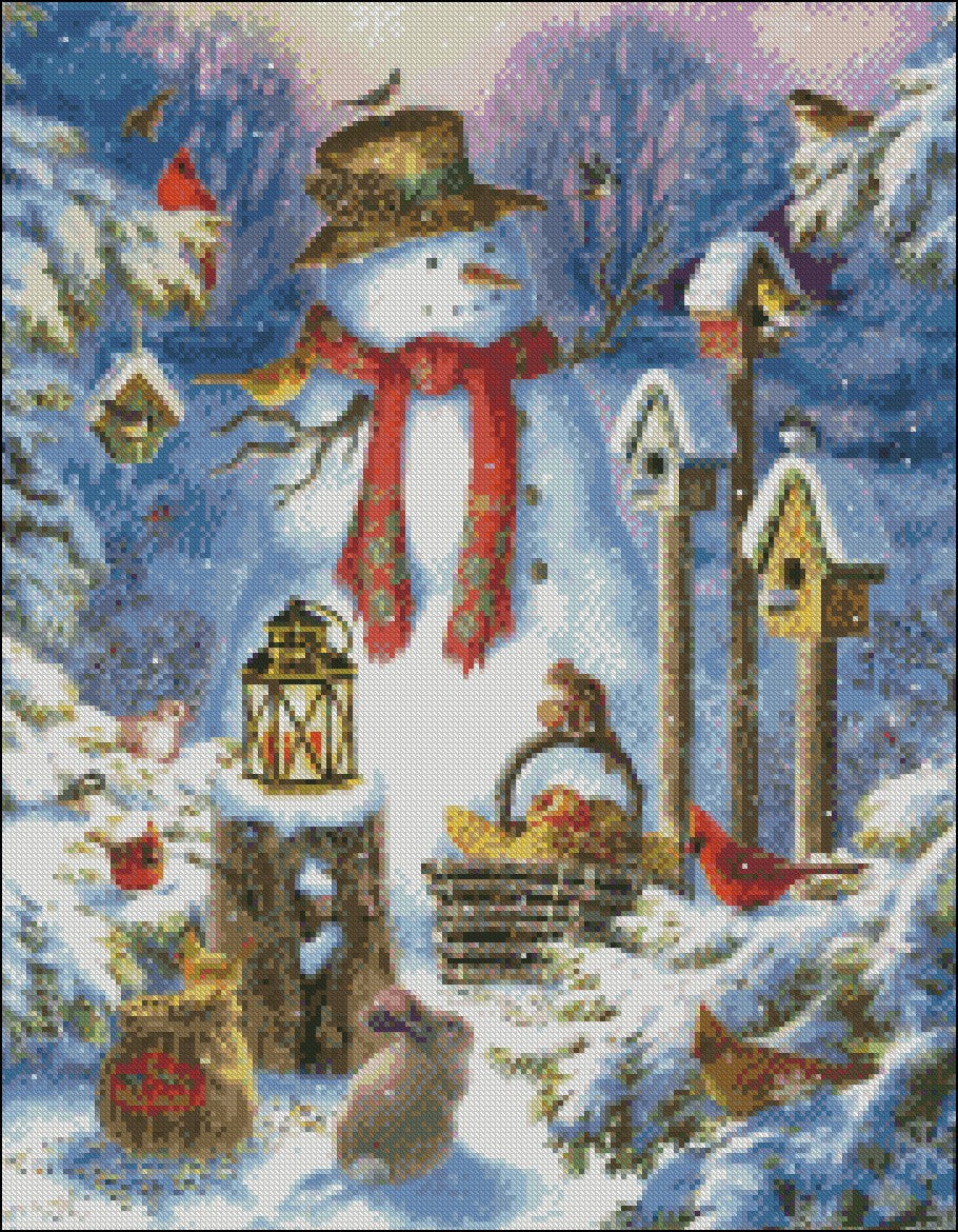 Snowman in the Wild - Counted Cross Stitch Patterns Embroidery Crafts Needlework DIY Chart DMC Color