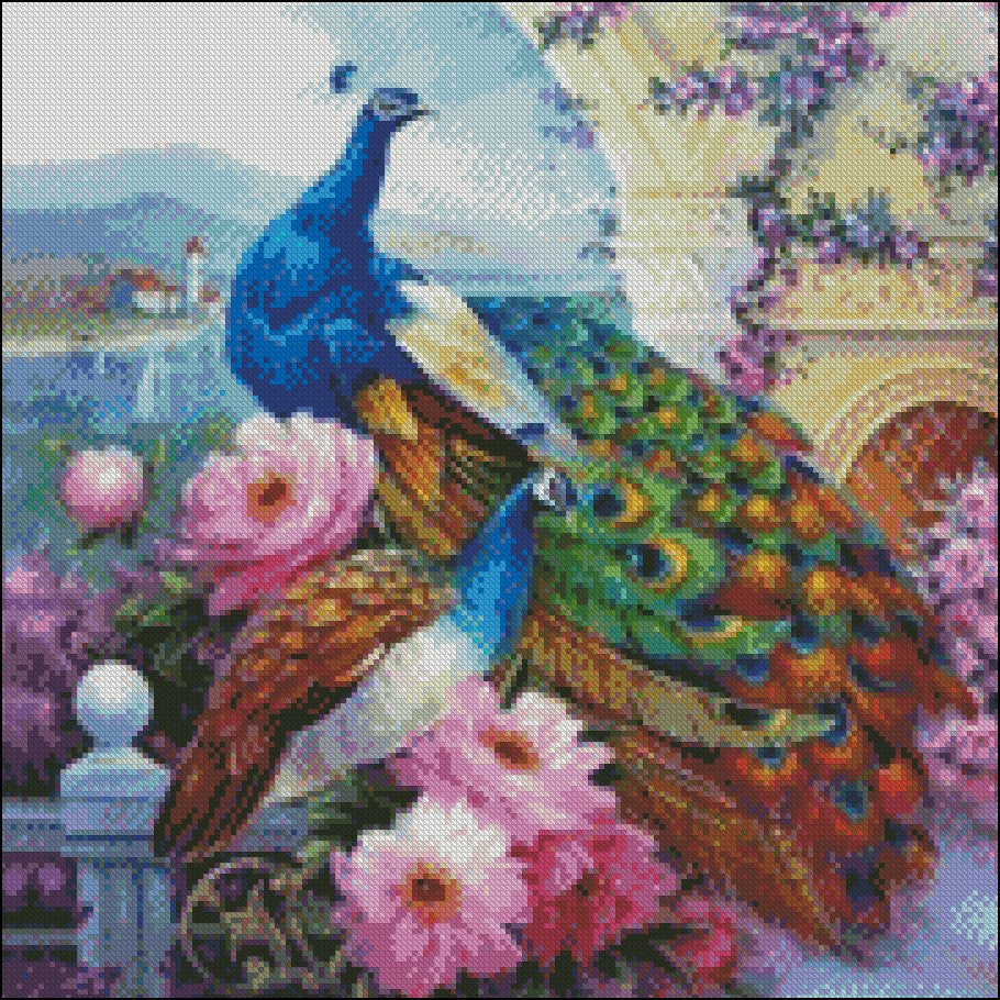 Beautiful Peacocks 4 - Counted Cross Stitch Patterns Embroidery Crafts Needlework DIY Chart DMC Color