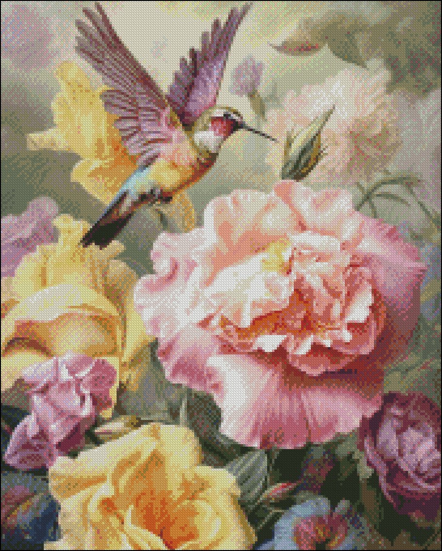 Iris and Hummingbird 6 - Counted Cross Stitch Patterns Embroidery Crafts Needlework DIY Chart DMC Color